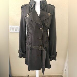 MurMur Anthropologie Vintage  Brushed Cotton Trench Coat Charcoal Color